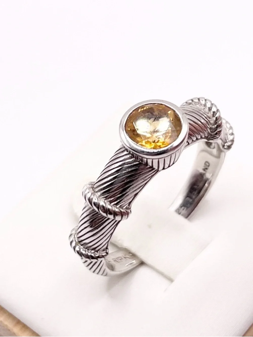 Size 9 Citrine Judith Ripka Cable design 925 Sterling Silver Ring